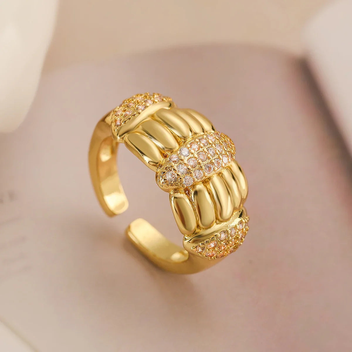 NEWBUY Luxury AAA Cubic Zirconia Pave Setting Copper Jewelry Trendy Gold Color Wedding Rings For Women