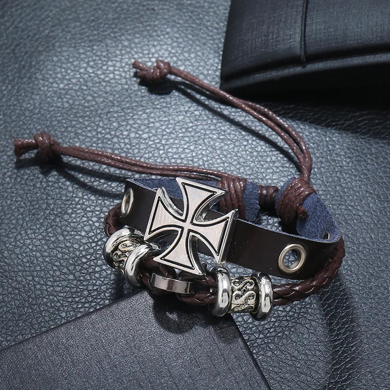 Cross-Border European and American Jewelry, Personalized Retro Beaded Leather Bracelets, Simple Pull-Adjustable Bracelets for Men and Women, Wholesale