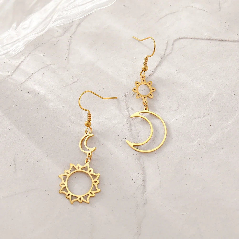 Stainless Steel Earrings Bohemian Sun Moon Totem Pendant New Senior Statement Temperament Dangle Earrings For Women Jewelry Gift