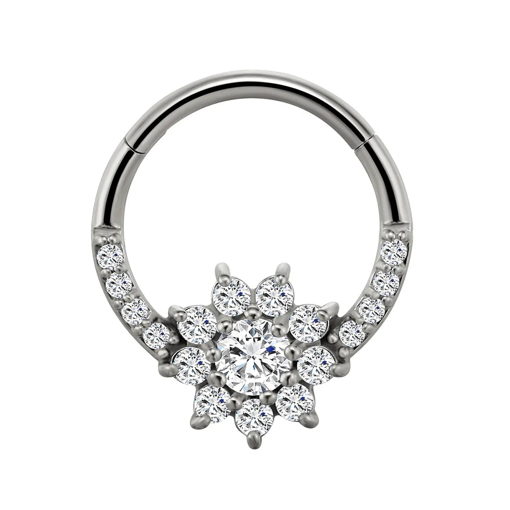 Flowers Nose Ring Septum 100% 316L Surgical Steel Zircon Clicker Daith Piercing Ear Cartilage Helix Hoop Flowers Water Drops