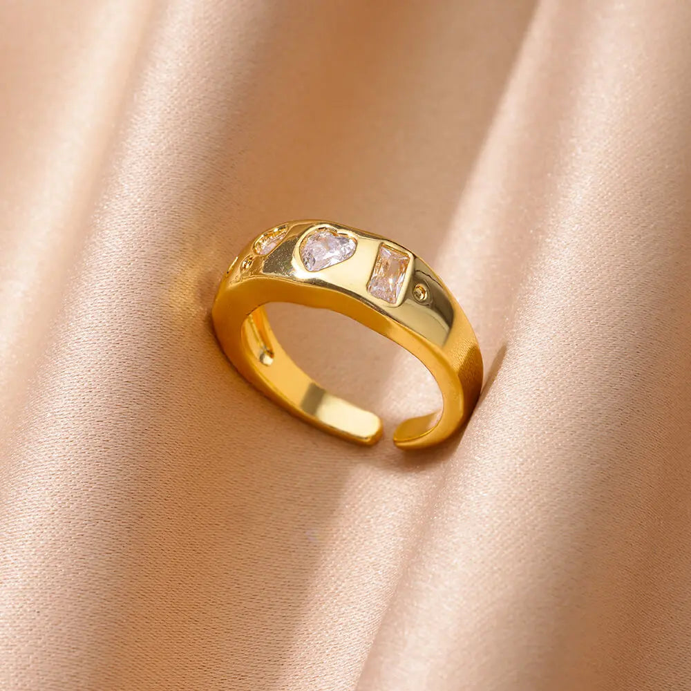 Stainless Steel Heart Zircon Rings for Women Gold Color Wedding Couple Ring Aesthetic Jewelry Accessories Gift anillos mujer