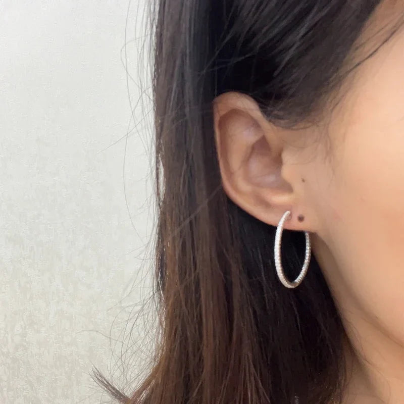 NeeTim Full D Color Moissanite hoop Earrings for Women 925 Sterling Silver with White Gold Plated Ear Studs Fine Jewelry Gift