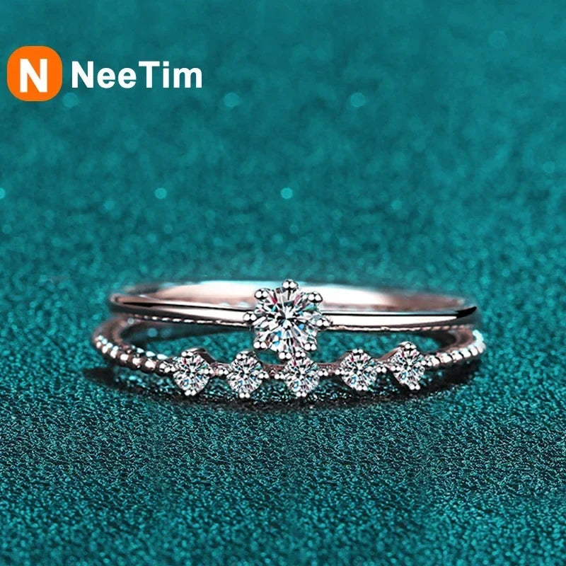 NeeTim 3mm Moissanite Ring Set Silver 925 Brilliant Cut 0.1 Carat Diamond Test Past D Color Moissanites Rings Original Jewelry