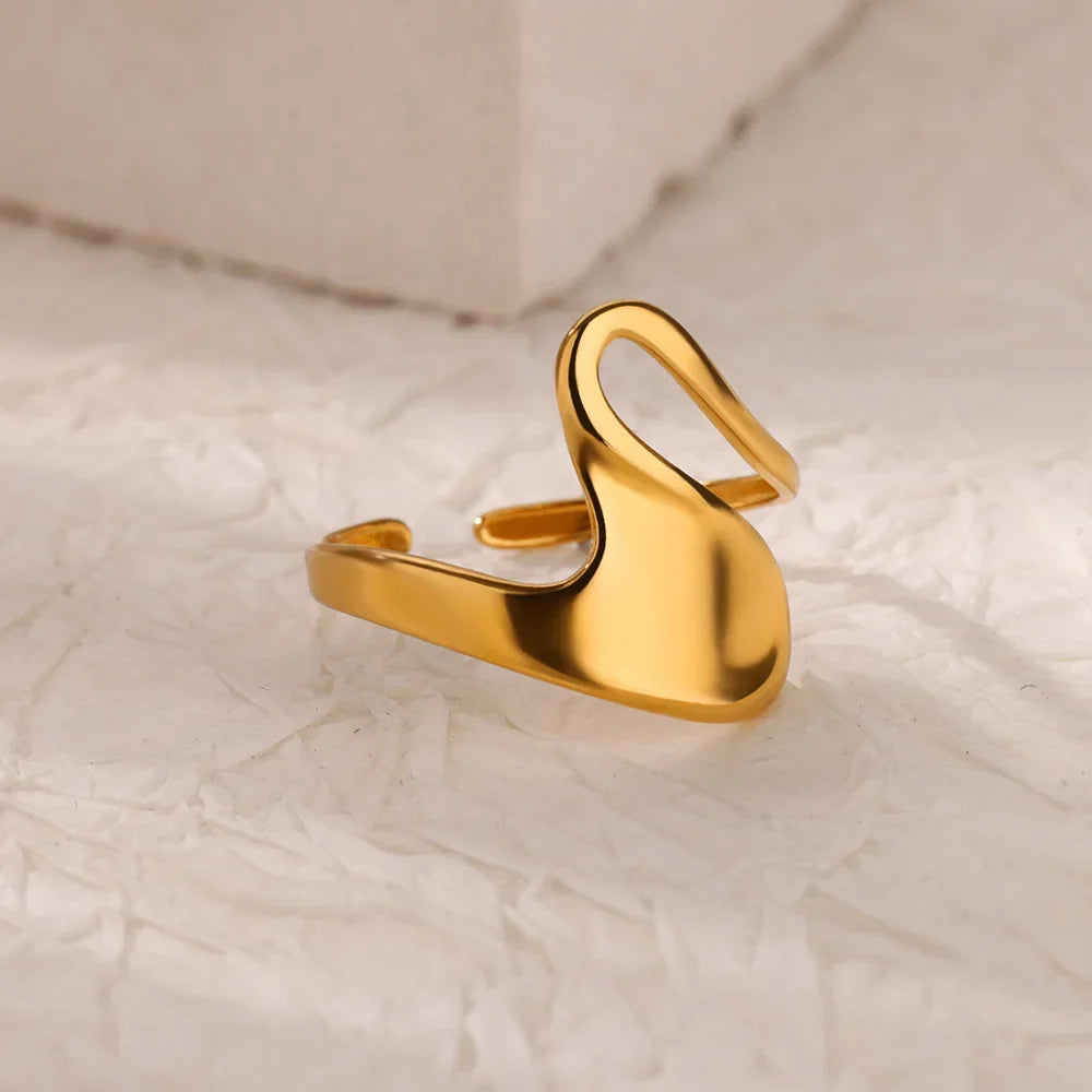 Double Heart Rings For Women Gold Color Stainless Steel Open Adjustable Ring Female Fashion Party Wedding Aesthetic Jewelry Gift