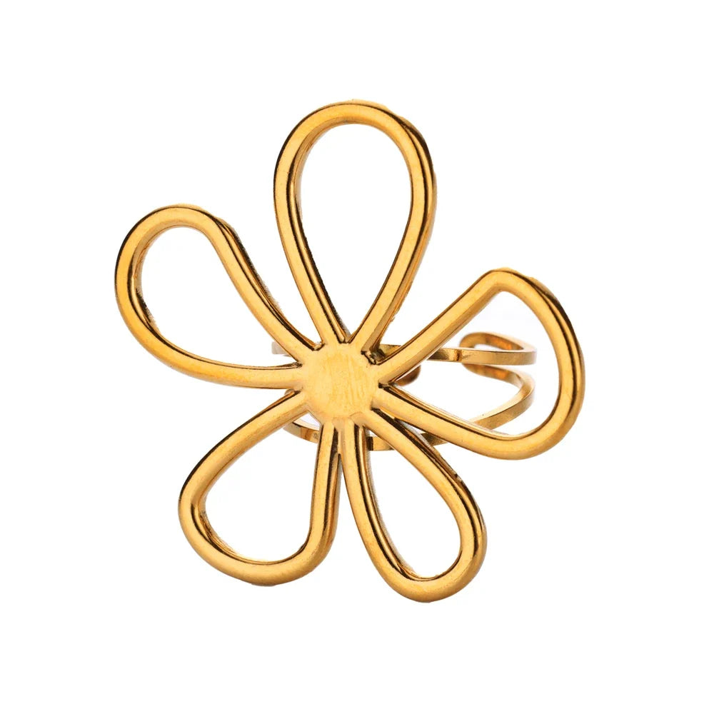 Stainless Steel Exaggerated Big Flower Rings For Women Gold Color Sunflower Finger Ring Female Fashion Aesthetic Jewelry Gift