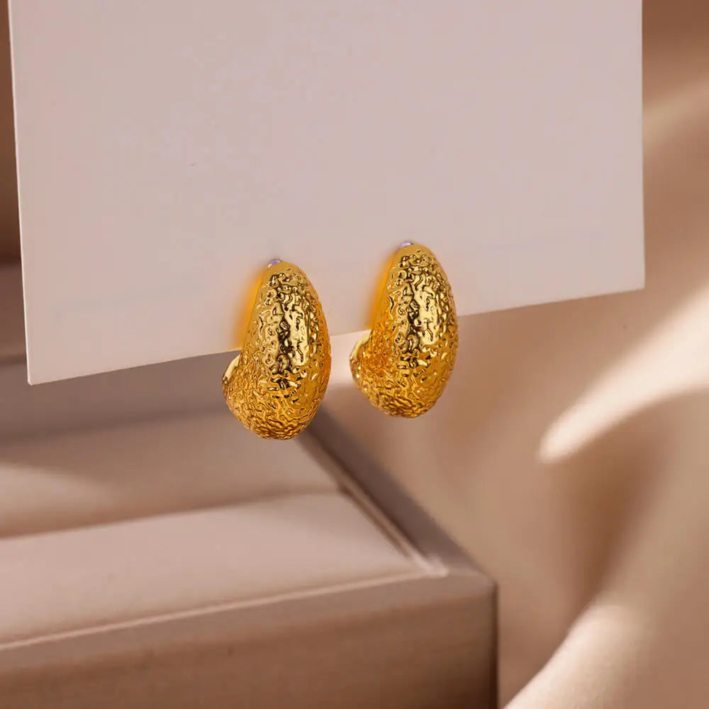C-shaped Shell Earrings for Women Stainless Steel Waterdrop Teardrop Hoop Earring Fashion Piercing Ear Accessories Party Jewelry