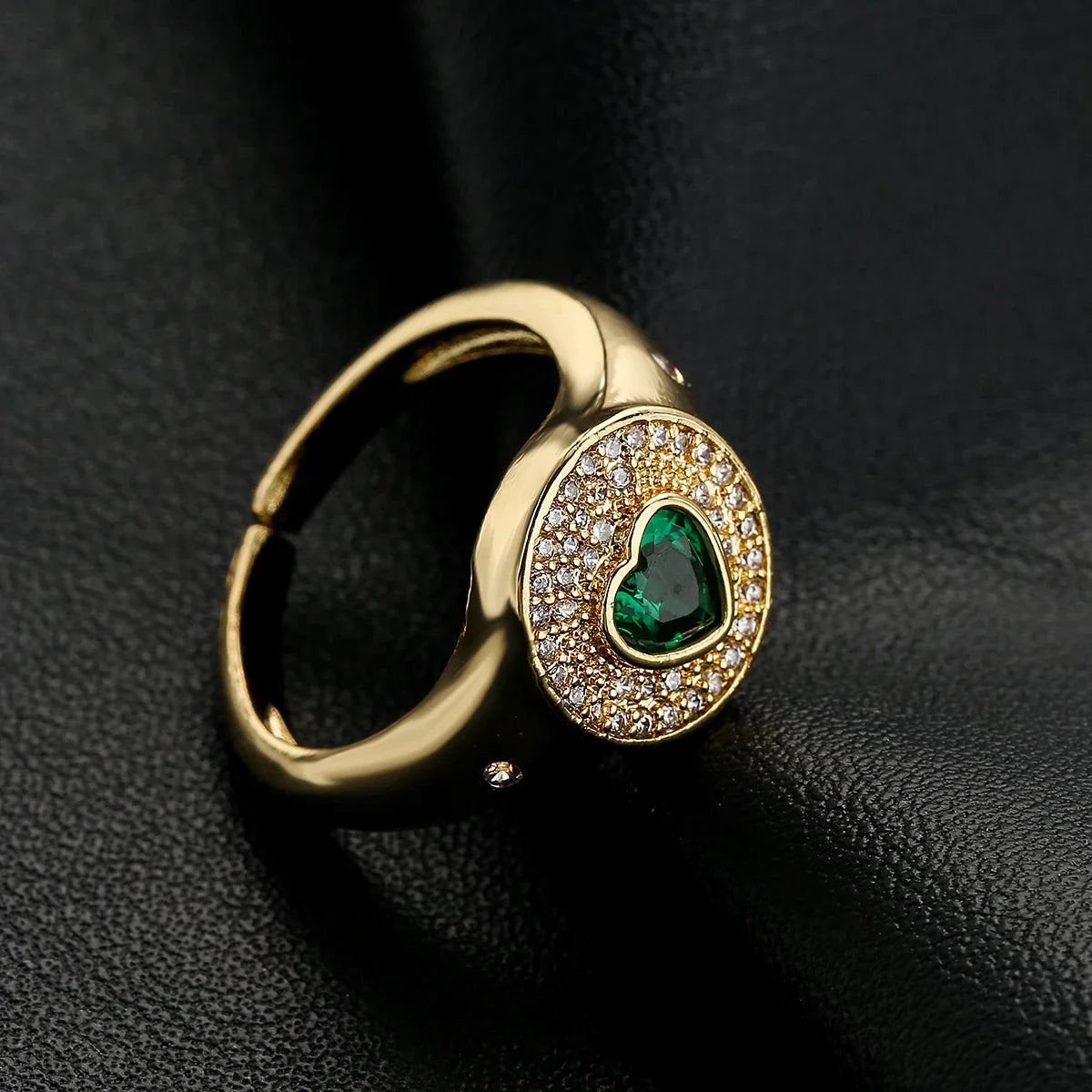 NEWBUY 2024 Hot Sale Red/Green CZ Zircon Heart Rings For Women Adjustable Gold Color Copper Wedding Jewelry Femme Bijoux