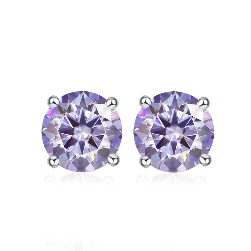 NeeTim 0.5ct 1ct 2ct Moissanite Stud Earrings for Women 925 Sterling Silver Pink Black Blue Grey Sparkling Lab Diamond Earring
