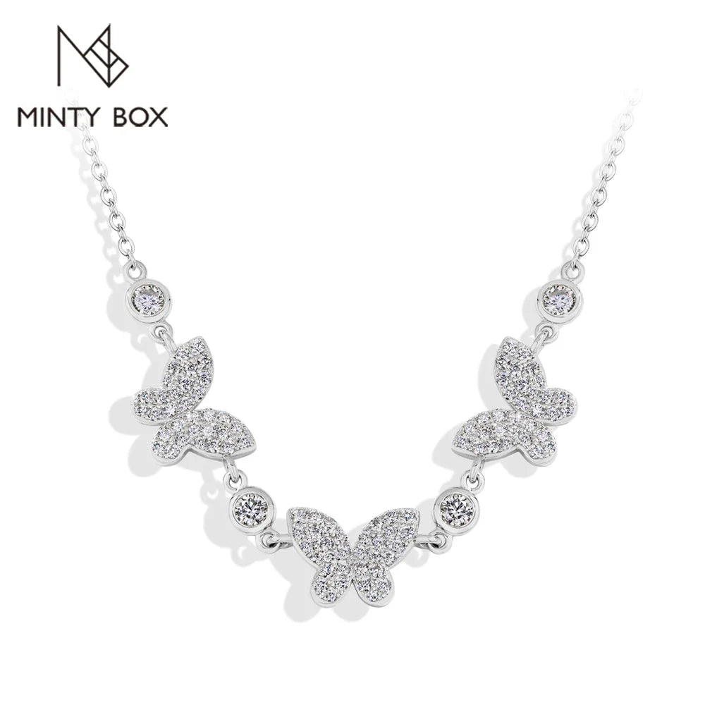 MINTYBOX S925 Silver Butterfly Moissanite Necklaces 18k Gold Plated D/VVS1 Lab Diamond 40+5cm for Women Brithday Jewelry Gift