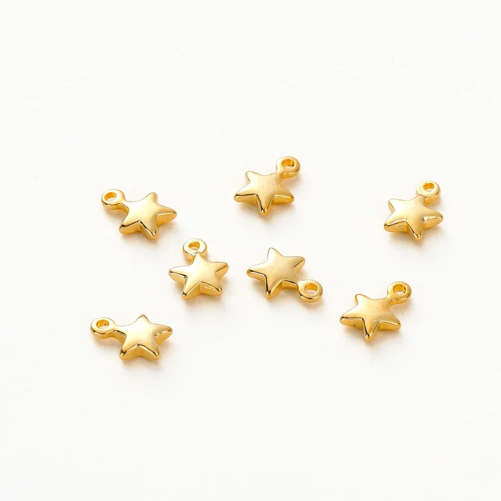 20pcs/lot 5x7MM Hole 1.0MM 14K 18K Gold Color Plated Brass Small Star Charms High Quality Pentant For Diy Jewelry Accessories