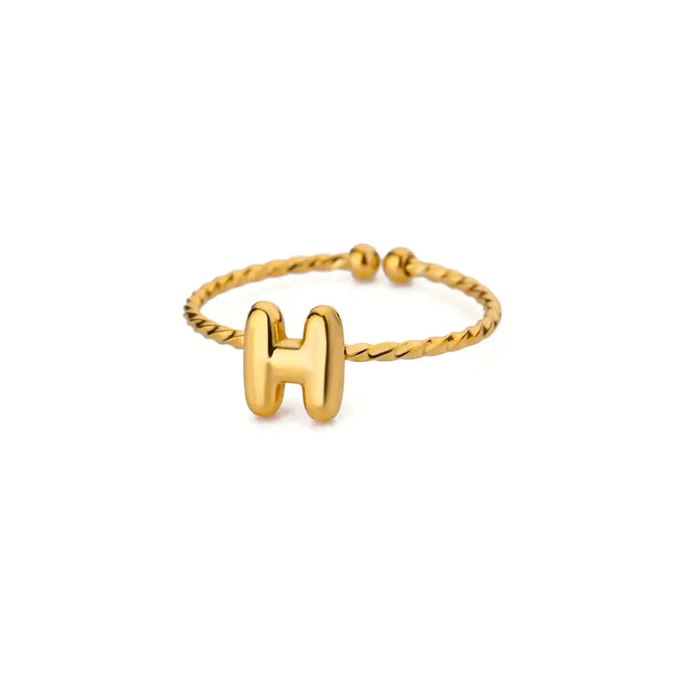 Cute Chunky Initial Letter Rings For Women Gold Color Stainless Steel A-Z Letter Adjustable Ring Aesthetic Wedding Jewelry Gift