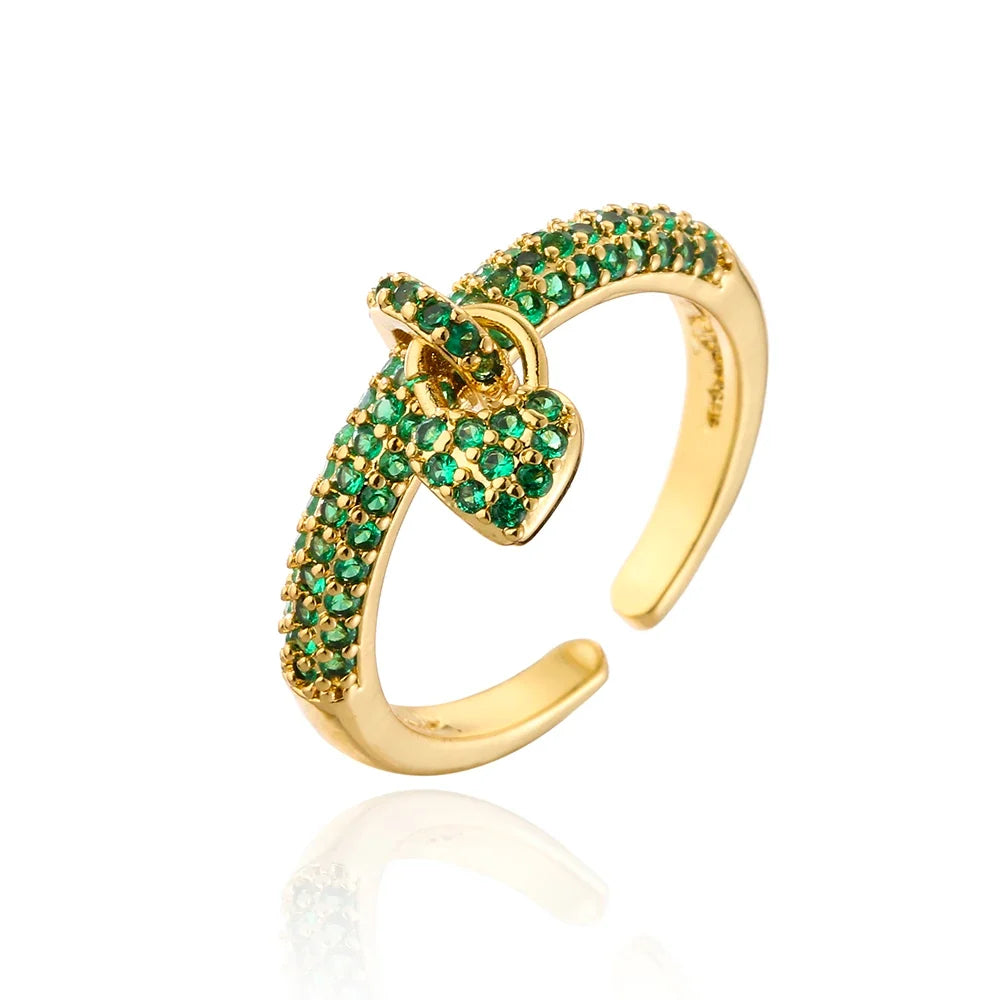 NEWBUY Fashion Colourful Cubic Zirconia Pave Setting Wedding Jewelry 2024 Trendy Gold Color Heart Charm Finger Ring For Women