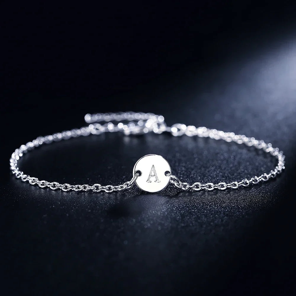 New trend 925 sterling Silver 26 letter cards Chain Bracelets for Women Fashion wedding Party fine Jewelry Christmas Gifts