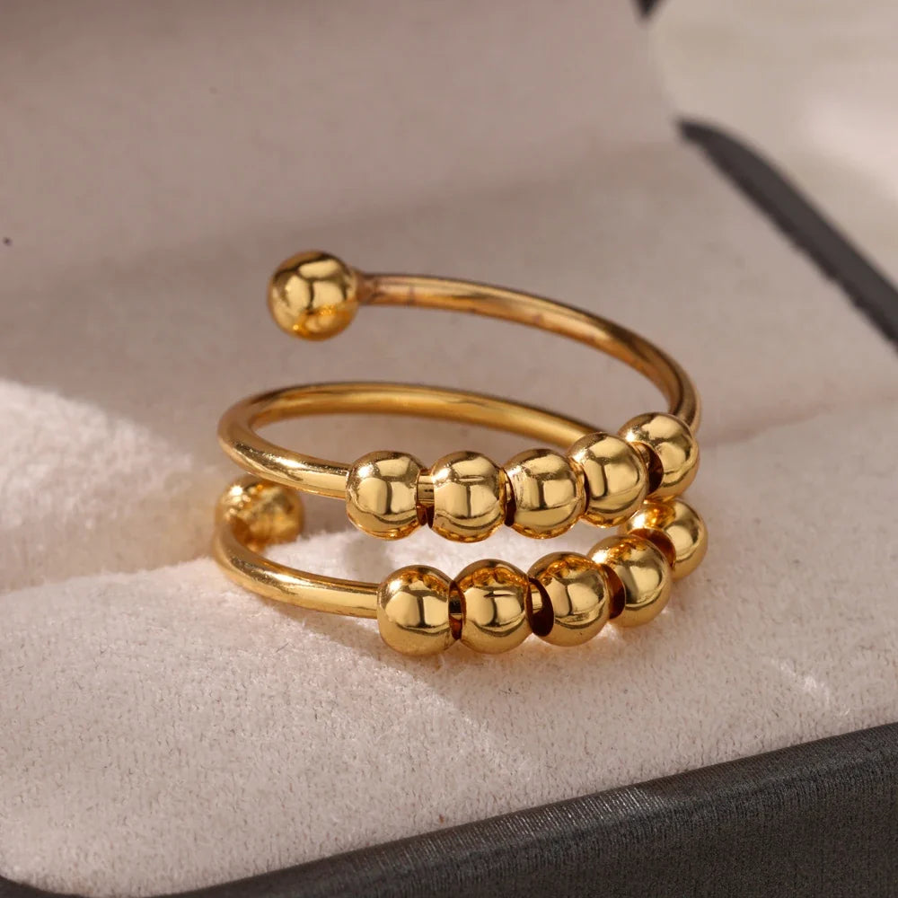 Punk Chunky Ball Rings For Women Men Gold Color Stainless Steel Anxiety Beads Ring Trendy Jewelry Finger Accessories Gift BFF