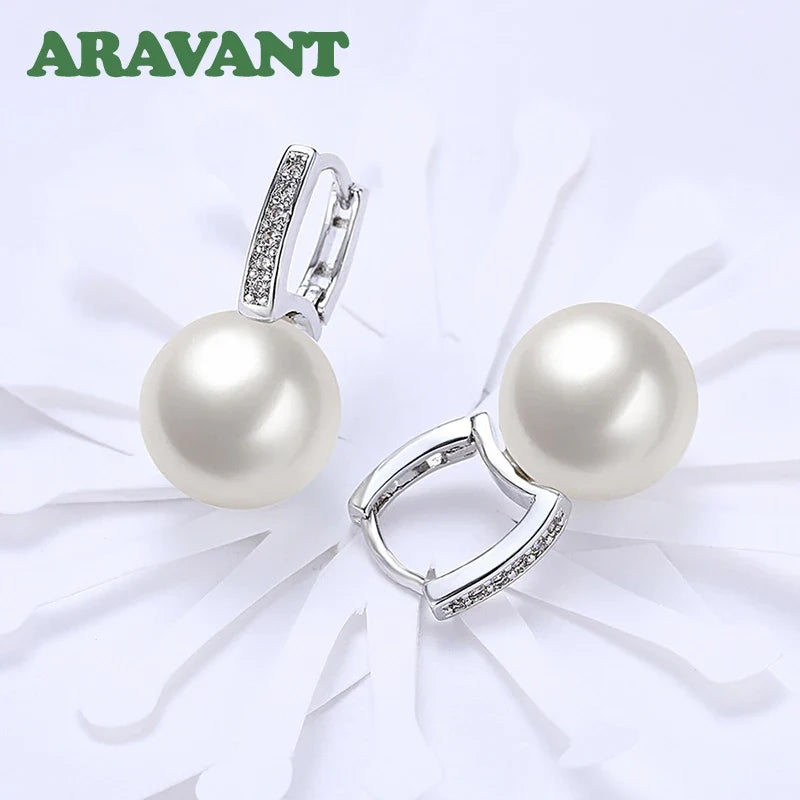 Aravant 925 Silver 18K Gold 12mm Pearl Drop Earrings For Women Wedding Fashion Jewelry