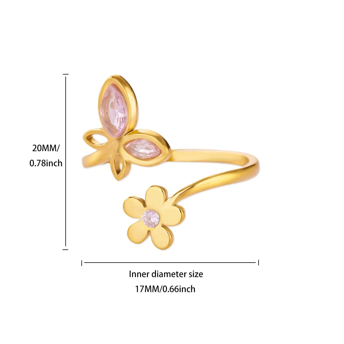 Luxury Zircon Butterfly Flower Rings for Women Stainless Steel Gold Color Cheap Ring Fashion Wedding Couple y2k Jewelry anillos