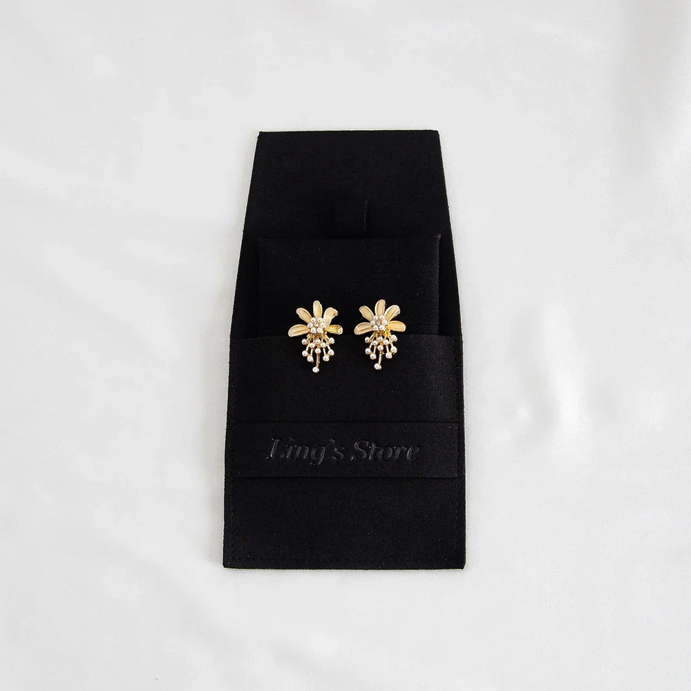 20/50/100pcs Personalized Logo Jewelry Microfiber Strip 8x8cm Bag Insert With 6x6cm Pad Card For Earrings Studs Necklace Pendant