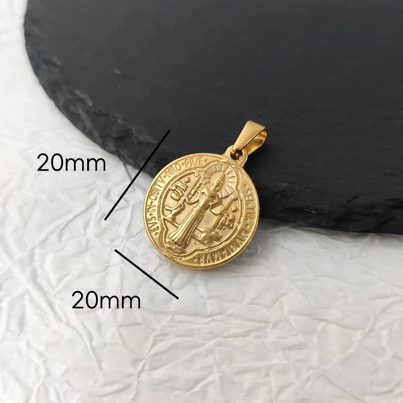 Virgin Mary Saint Michael Cross Prayer Pendant Necklace Gold Stainless Steel Religious Pendants Catholic Women/Men Jewelry