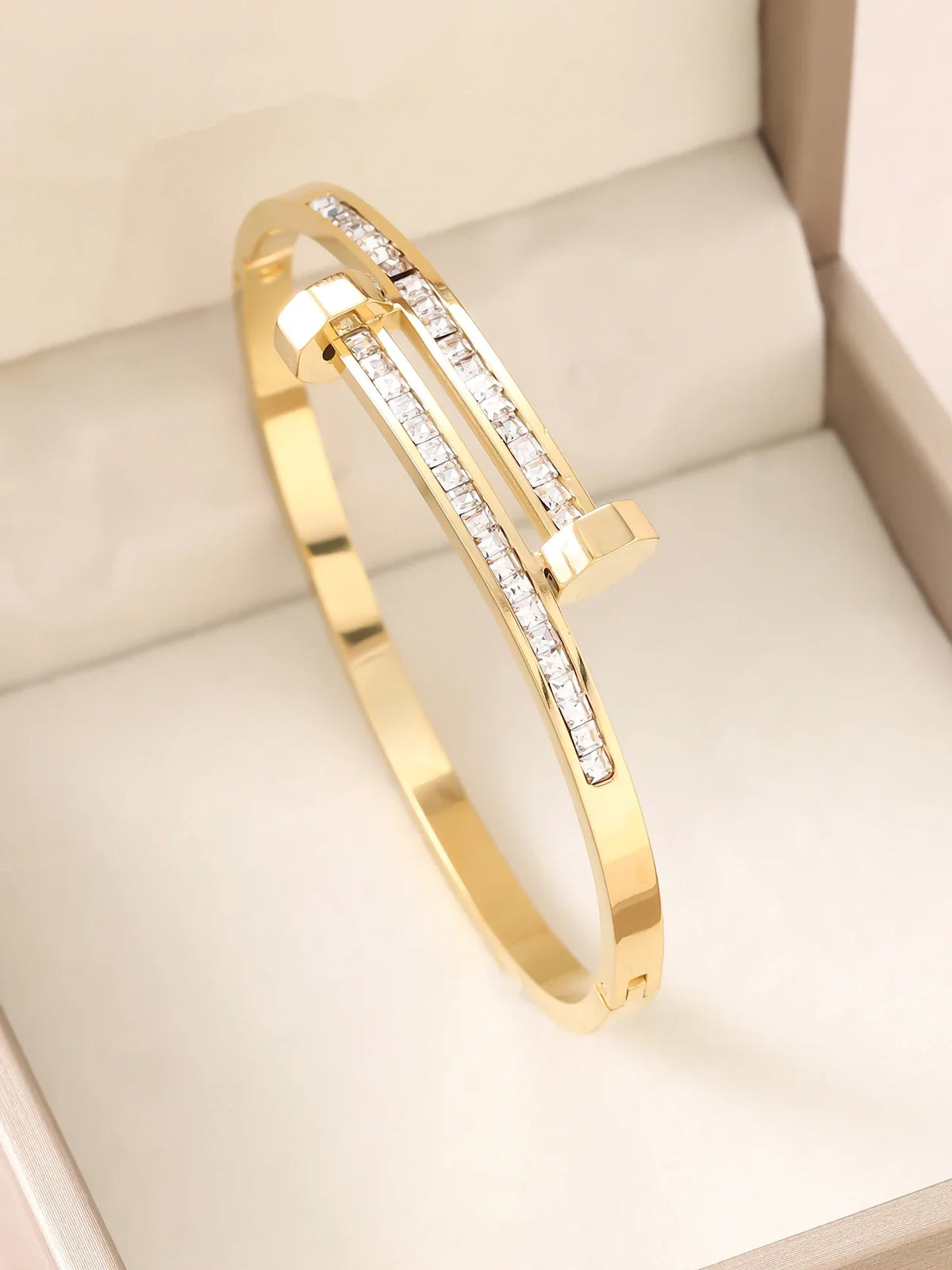 1pc 18K Gold Plated Stainless Steel Stackable Bracelet With Chain And Clover Design, Fashion Style For Women, Suitable For Casua