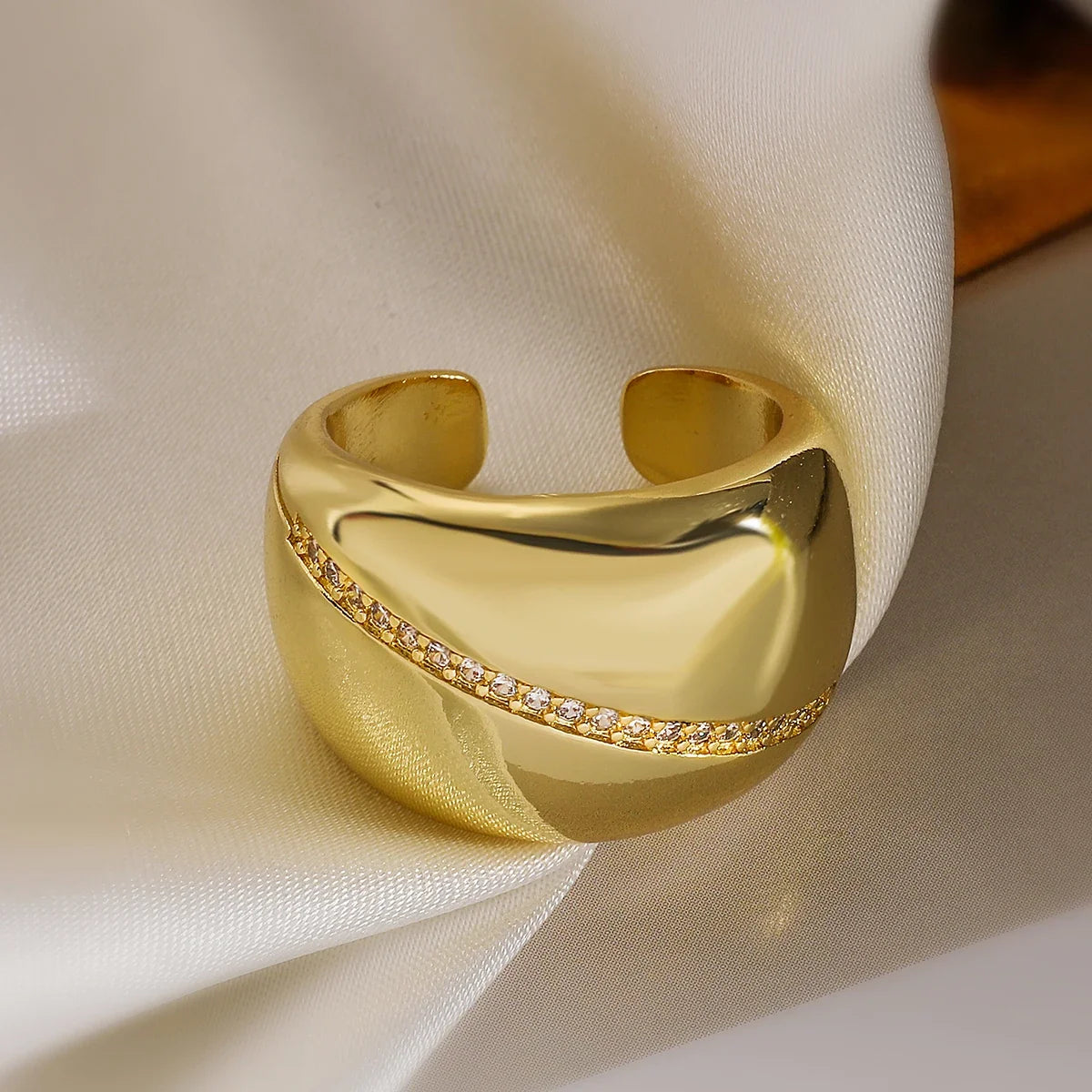 NEWBUY Delicate Gold Color Statement Design CZ Party Rings For Elegan Women Finger Accessories