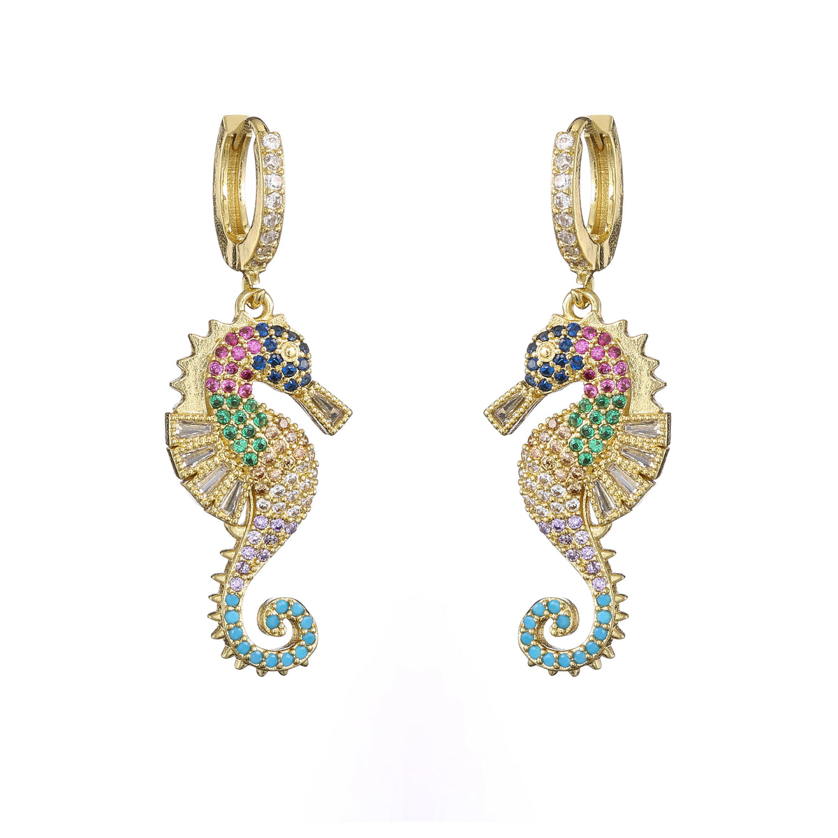 NEWBUY 2024 Trendy Colourful AAA CZ Zircon Inlay Seahorse Dangle Earrings For Women Party Jewelry