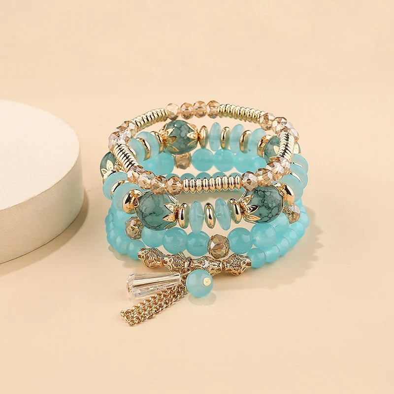 4Pcs New Tassel Charm Beads Bracelet Set For Women Colorful   Glass Beaded Chain Bangle Female Bohemian Jewelry