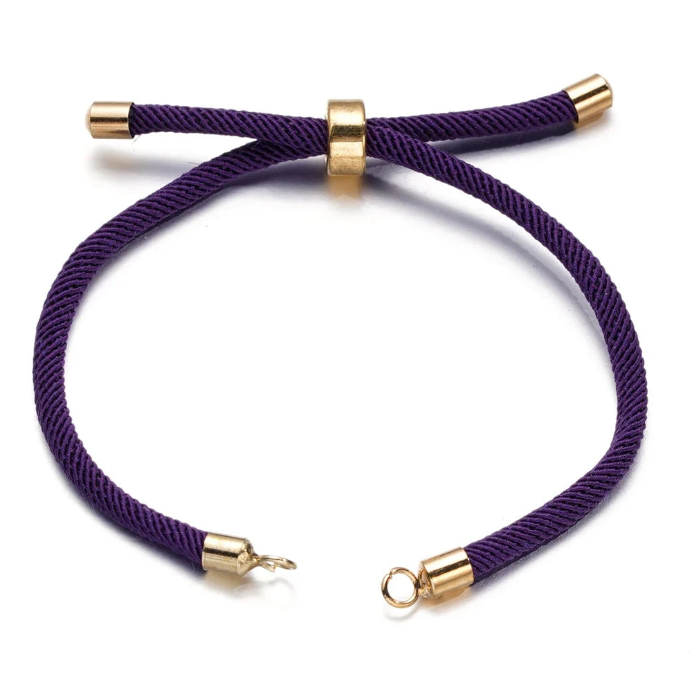 1pc Adjustable Nylon Braided Twisted Cords Slider Friendship Bracelets with Brass Cord End for Jewelry Making DIY Findings