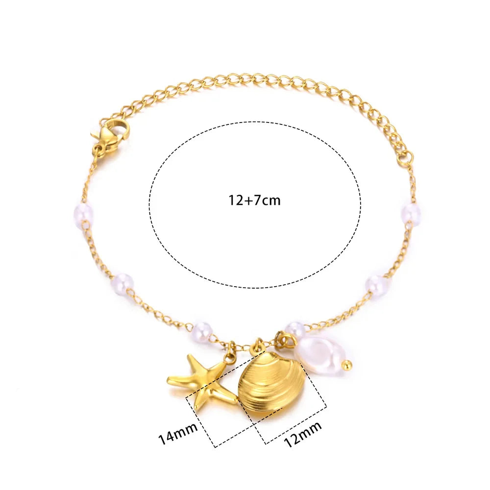Freshwater Pearl Jewelry Set Shell Starfish Star Necklace Anklet Sets For Women Fashion Stainless Steel Chain Party Daily Gifts