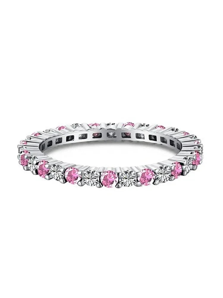 925 Sterling Silver Fashion Shiny 1.4mm Full Zircon Stackable Plain Ring For Women Daily Party Personalized Fine Jewelry