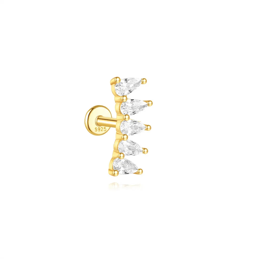 CANNER 1PC Four Pointed Star Moon Tassel Lotus Cartilage Spiral Puncture 925 Sterling Silver Stud Earring For Women Ins Earring