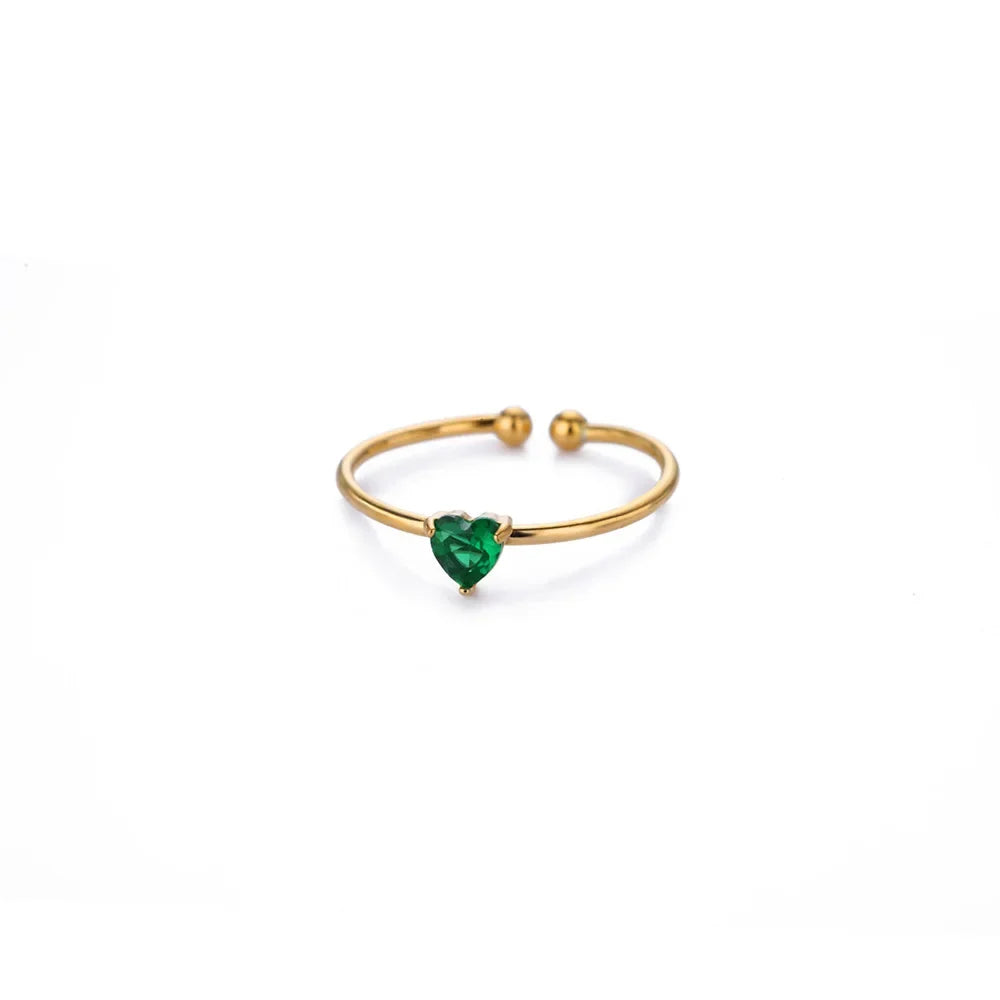 2025 Birth Colorful Cubic Zircon Heart Opening Rings For Women Fashion Dainty Stainless Steel Princess Ring Jewelry Wedding Gift