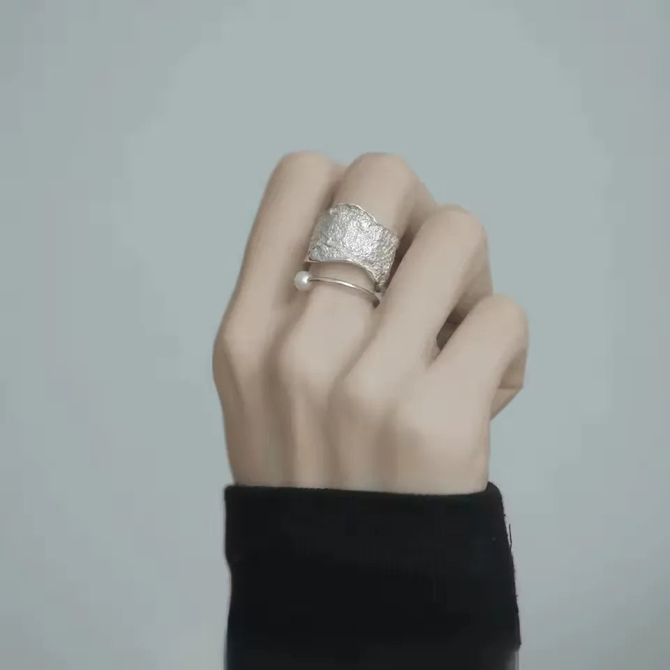 VENTFILLE 925 Sterling Silver Rings INS Fashion Hip Hop Vintage Couples Hollow Lines Punk Thai Silver Party Adjustable  Jewelry