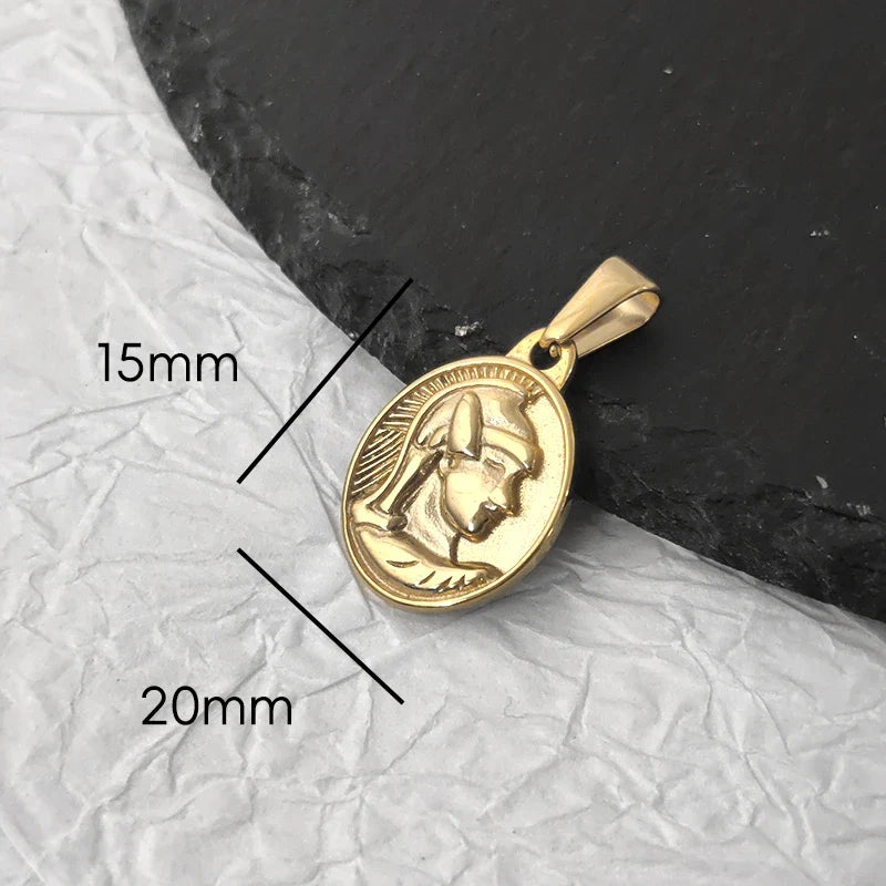 Stainless Steel Vintage Round Portrait Coin St. Michael Compass Pendants Charm For Women Necklace Making Diy Jewelry