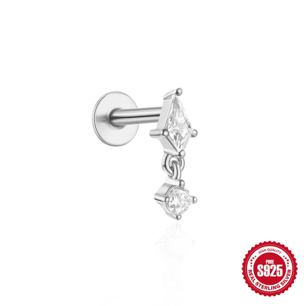 CANNER 1PC Four Pointed Star Moon Tassel Lotus Cartilage Spiral Puncture 925 Sterling Silver Stud Earring For Women Ins Earring