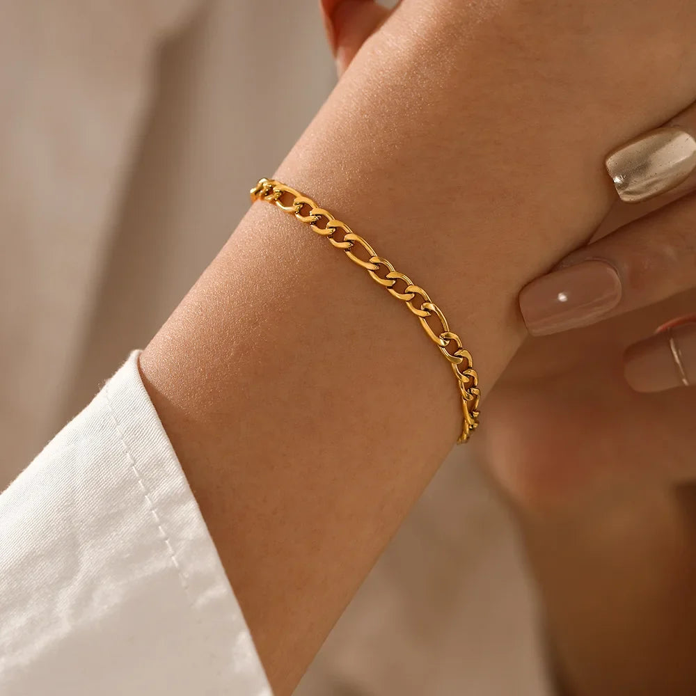 SUNIBI Stainless Steel Bracelet for Women Gold Color Charm Fashion Figaro Link Chain Bracelets Jewelry Wholesale/Dropshipping