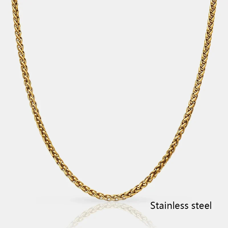 Hot Selling Hypoallergenic Stainless Steel Wheat Chain Men Chain Necklace Design with 18k Gold Plated
