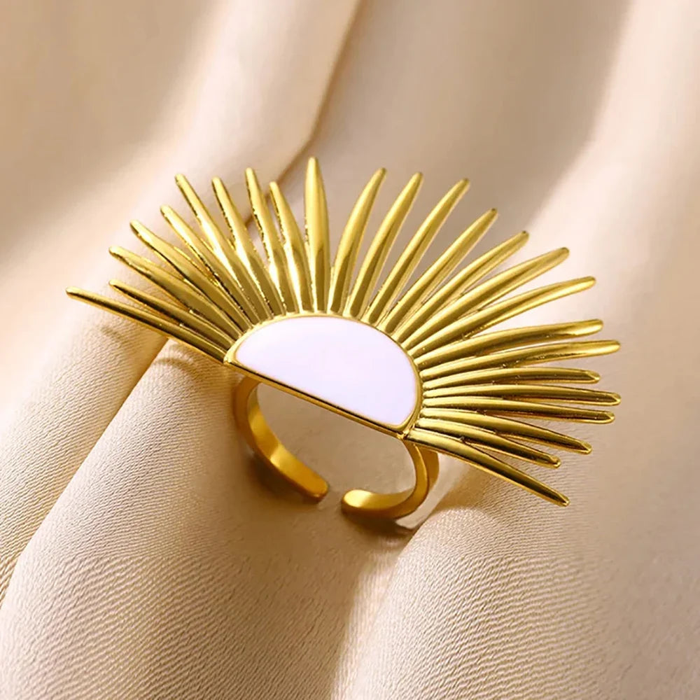 Stainless Steel Flower Big Open Rings For Women Gold Color Imitation Pearl Hollow Out Ring Trendy Aesthetic Jewerly Gifts