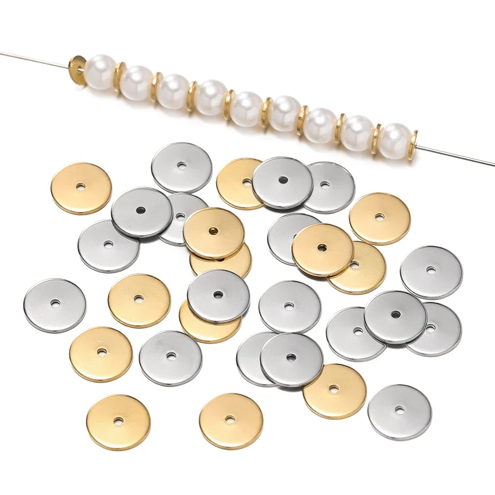 50Pcs/Pack Stainless Steel 4/5/6/8/10mm Flat Round Loose Spacer Beads For DIY Jewelry Necklace Bracelets Making Accessories