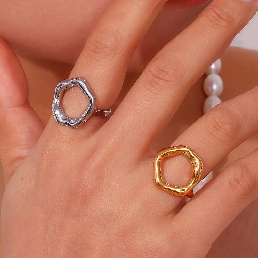 Vintage Circle Motif Stainless Steel Ring for Women Melted Texture Detail Texture Temperament Jewelry Wholesale Dropshipping