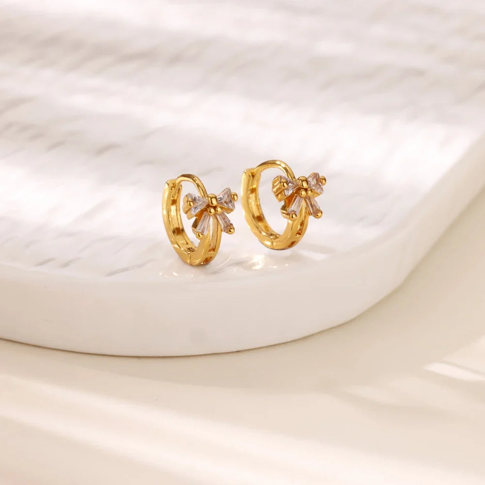 Luxury Zircon Hoop Earrings for Women Gold Color Stainless Steel Butterfly Heart Snake Earring Fashion Party Wedding Jewelry Gif