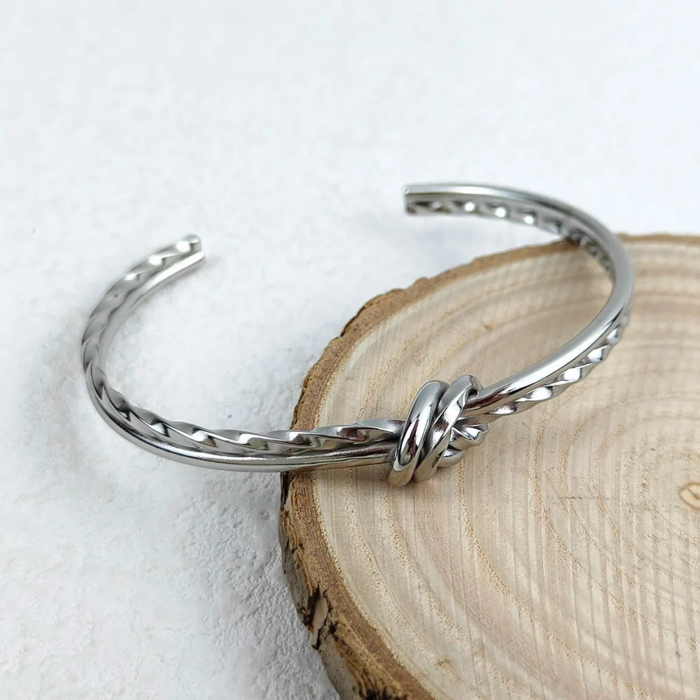 Women's Bangles Twisted Wrap Knot Bracelet Punk Stainless Steel Jewelry for Men Women Wrist Cuff Bracelets Bangle Accessories