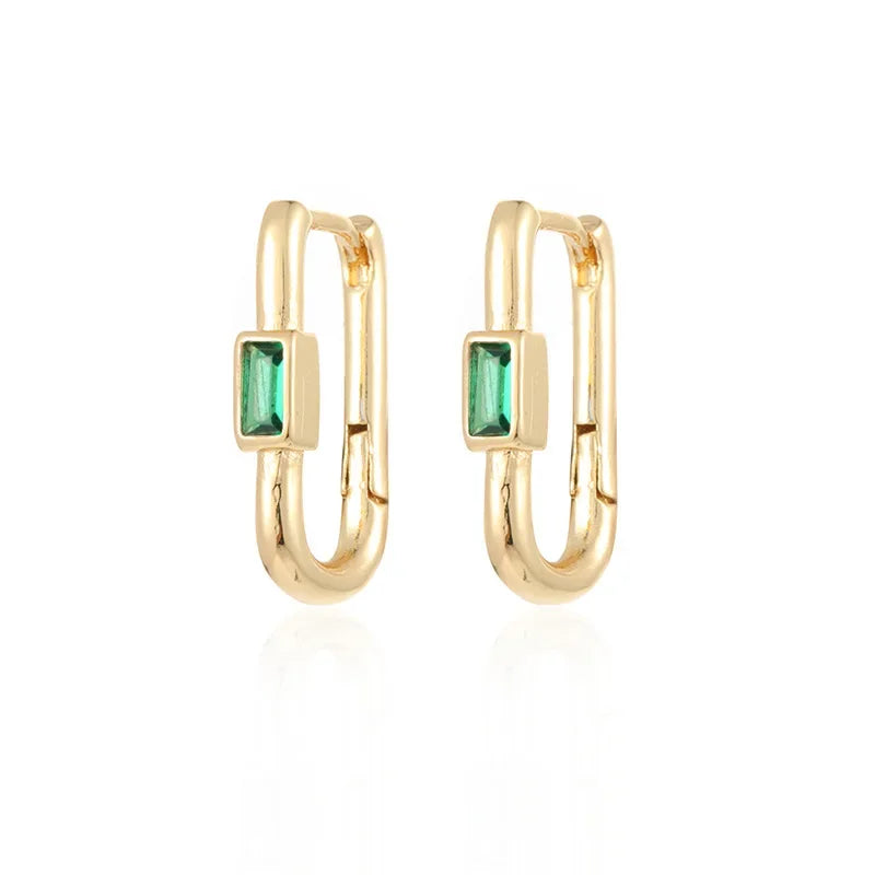 1pair Women's Colorful Zircon Square Ear Clip Geometric U-shape Hoop Earrings Daily Party Pairing With Jewelry