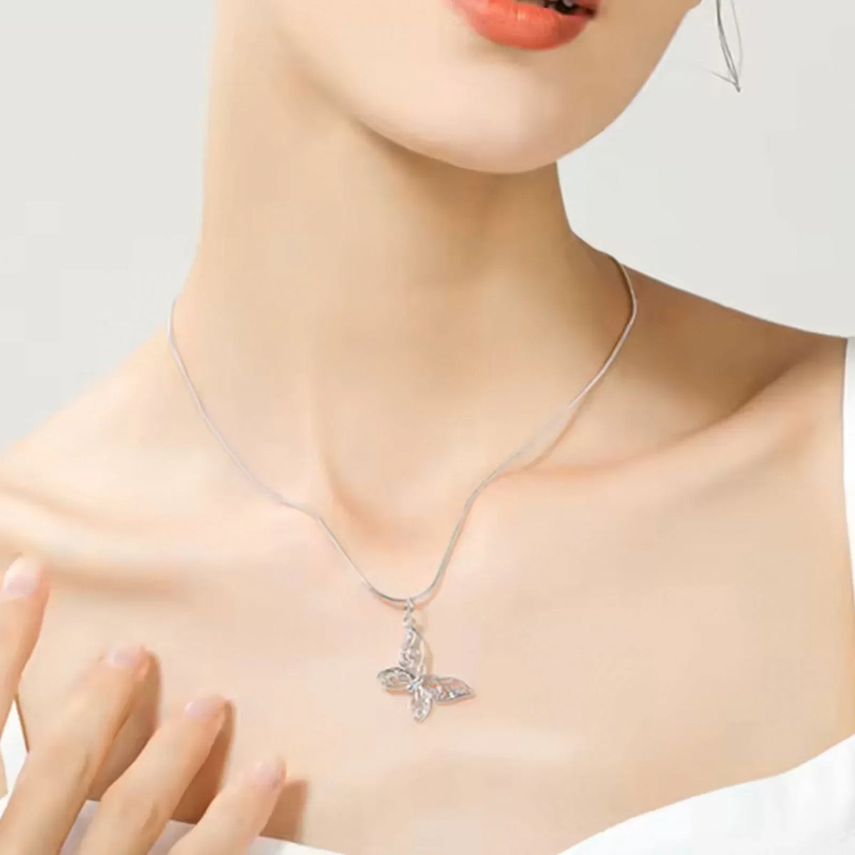 925 Sterling Silver Butterfly Pendant Necklace Snake Chain For Women Wedding Engagement Jewelry