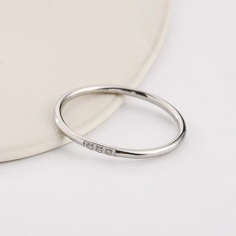 1mm Thin Stainless Steel CZ Inlay Stackable Ring Wedding Band for Women Girl Size 3-10