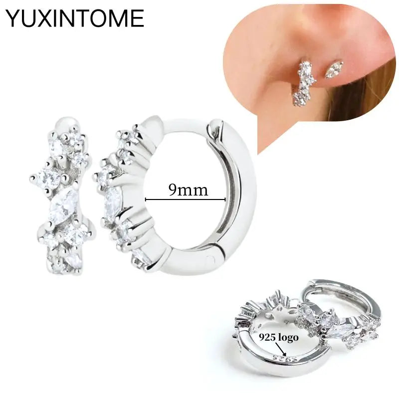 925 Sterling Silver Ear Needle Fashion Hoop Earrings White Crystal Luxury Women's Silver Earrings Wedding Women's Jewelry Gift