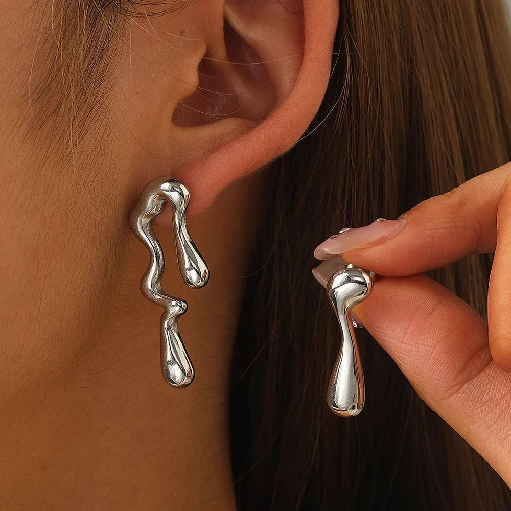 Stainless Steel Earrings Minimalist Design Irregular Asymmetrical Geometric Bent Earrings For Women Jewelry Commuter Pairing