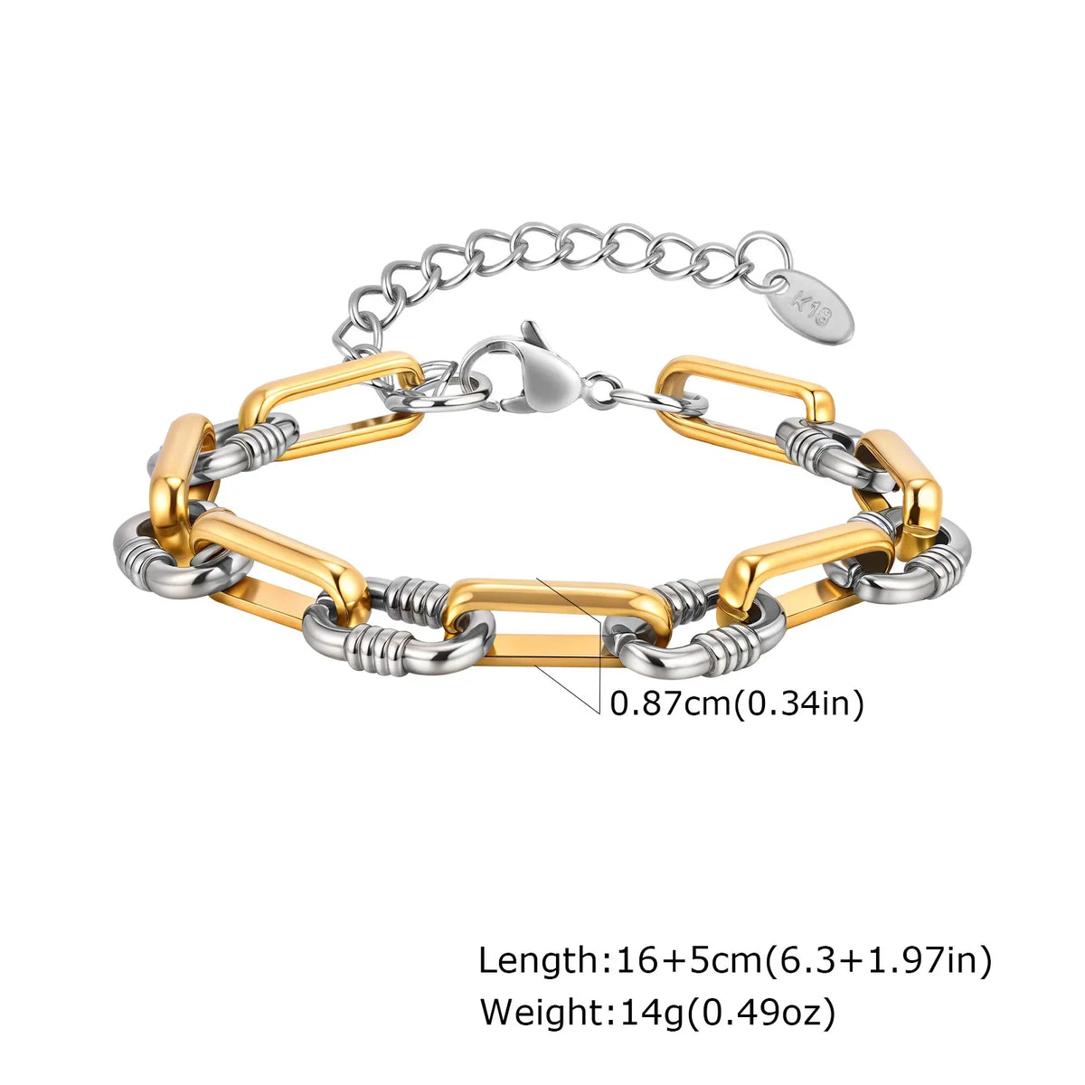 Two Tone Chain Bracelet for Women, Chunky Mixed Metal Link, Stainless Steel Waterproof Jewelry, Stylish Adjustable Wristband