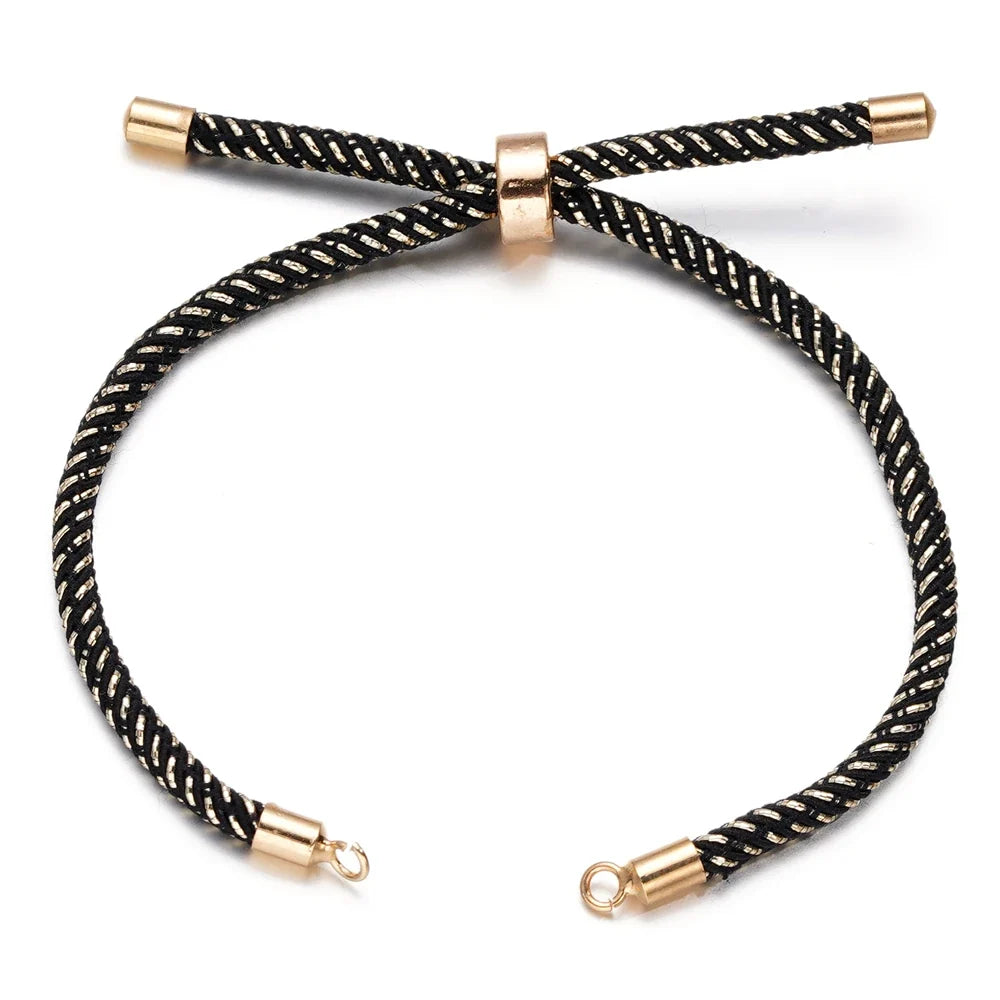 1pc Adjustable Nylon Braided Twisted Cords Slider Friendship Bracelets with Brass Cord End for Jewelry Making DIY Findings