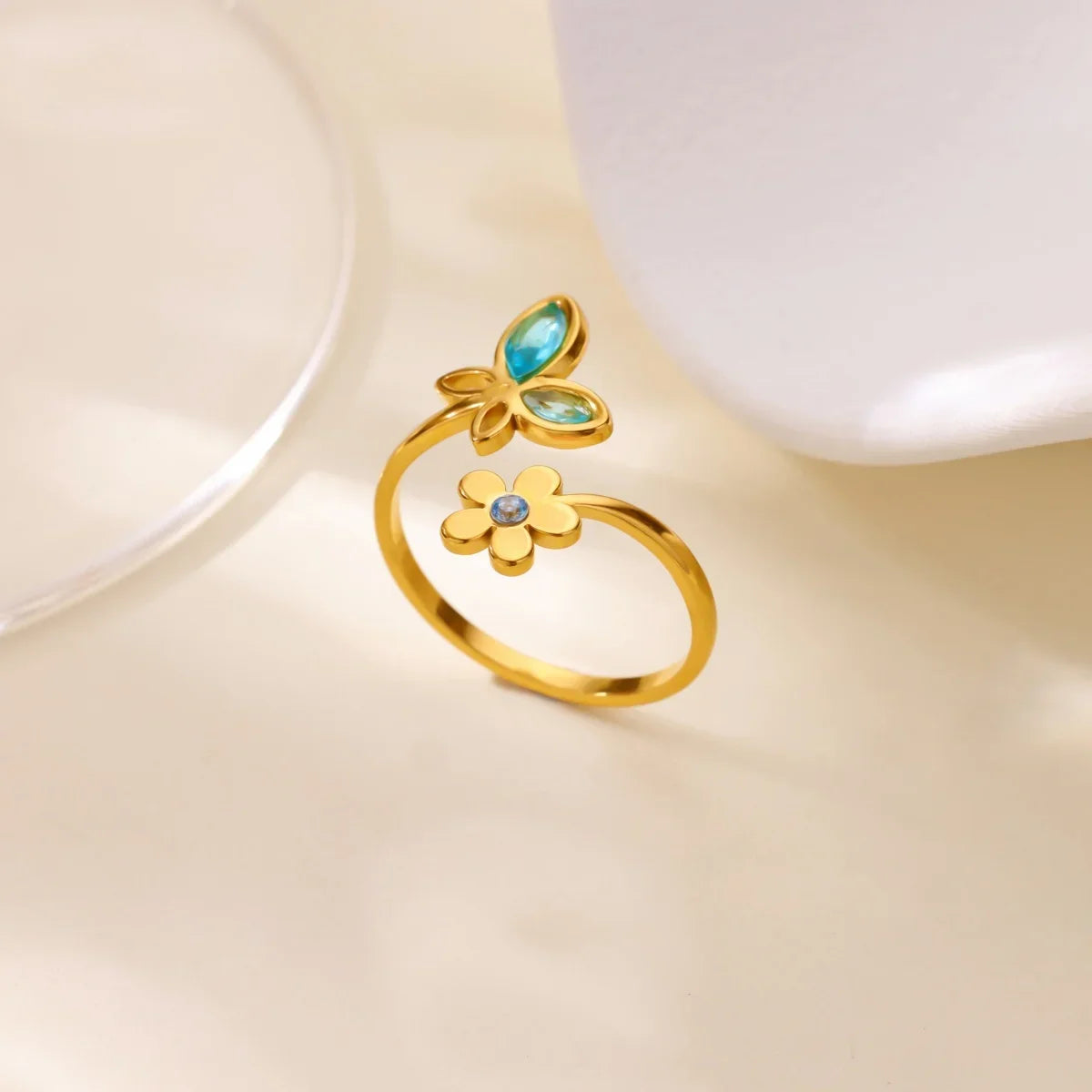 Luxury Zircon Butterfly Flower Rings for Women Stainless Steel Gold Color Cheap Ring Fashion Wedding Couple y2k Jewelry anillos