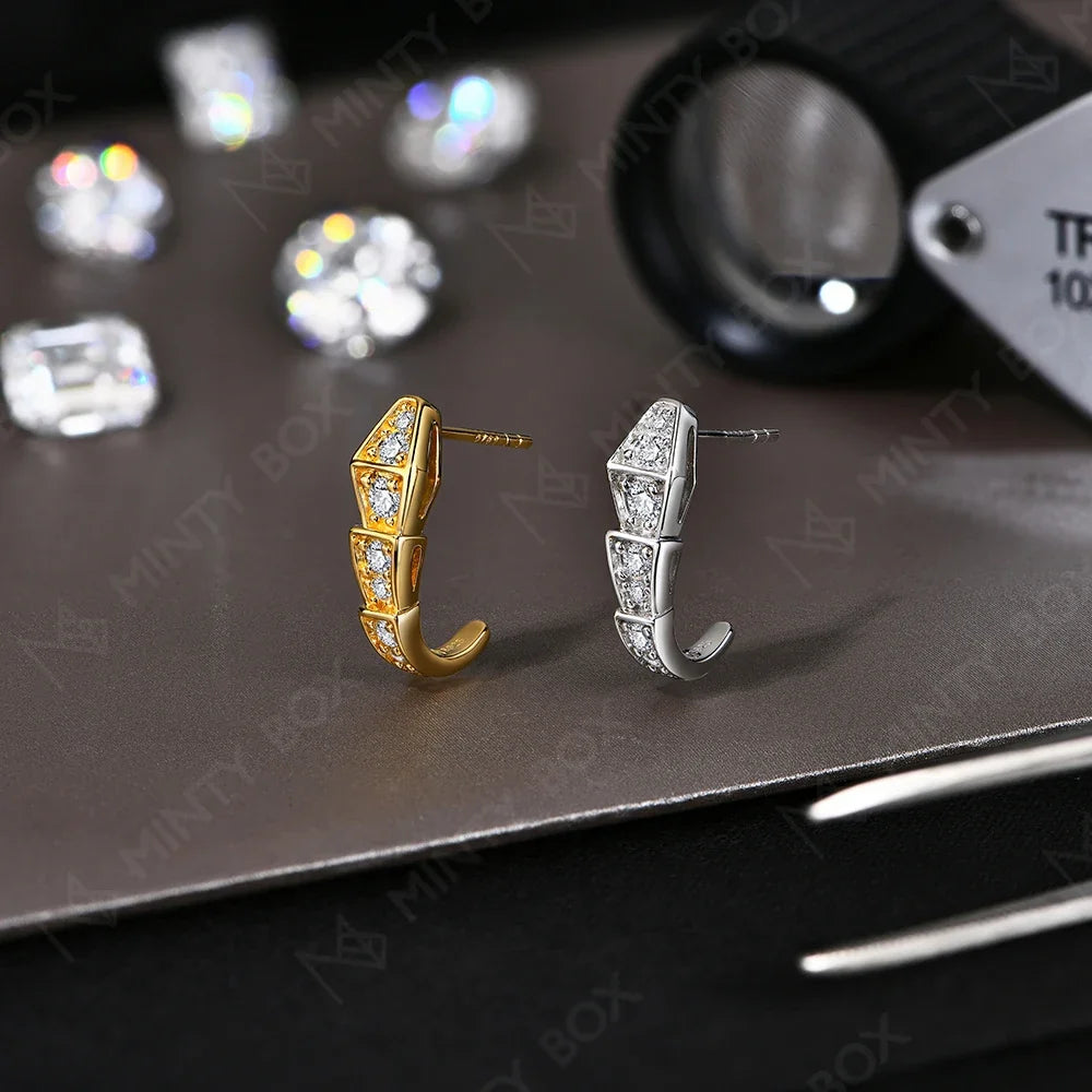 MINTYBOX Snake Moissanite Stud Earrings for Women S925 Sterling Silver Diamond Earring Luxury Engagement Wedding Fine Jewelry